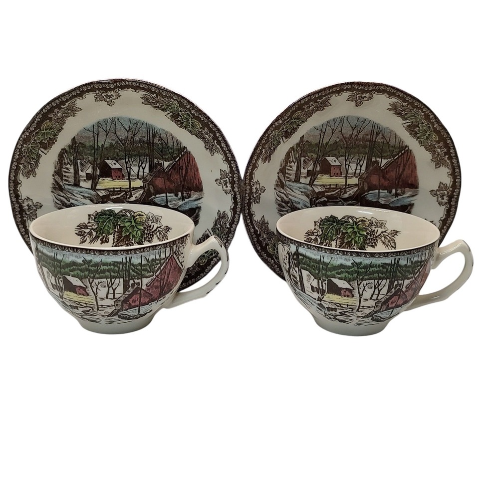 Johnson Brothers Teacup and Saucers Friendly Village The Ice House Set of‎ Two